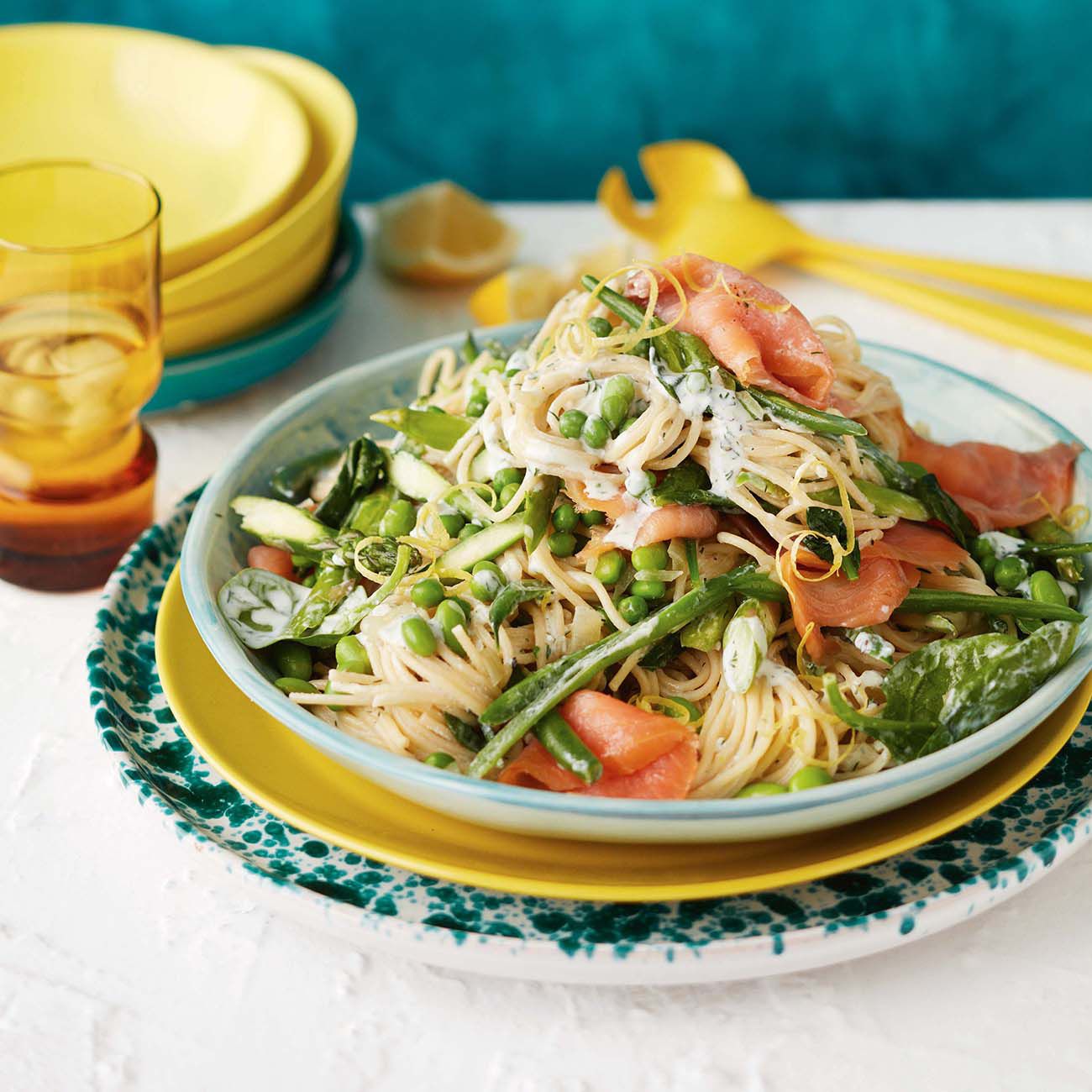 Smoked Salmon and Spring Vegetable Spaghetti