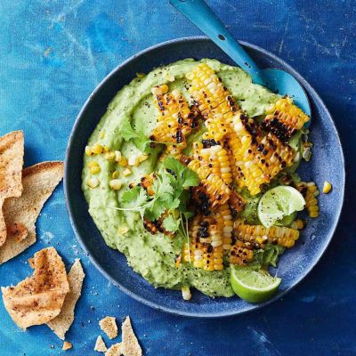 Charred corn with avocado dip