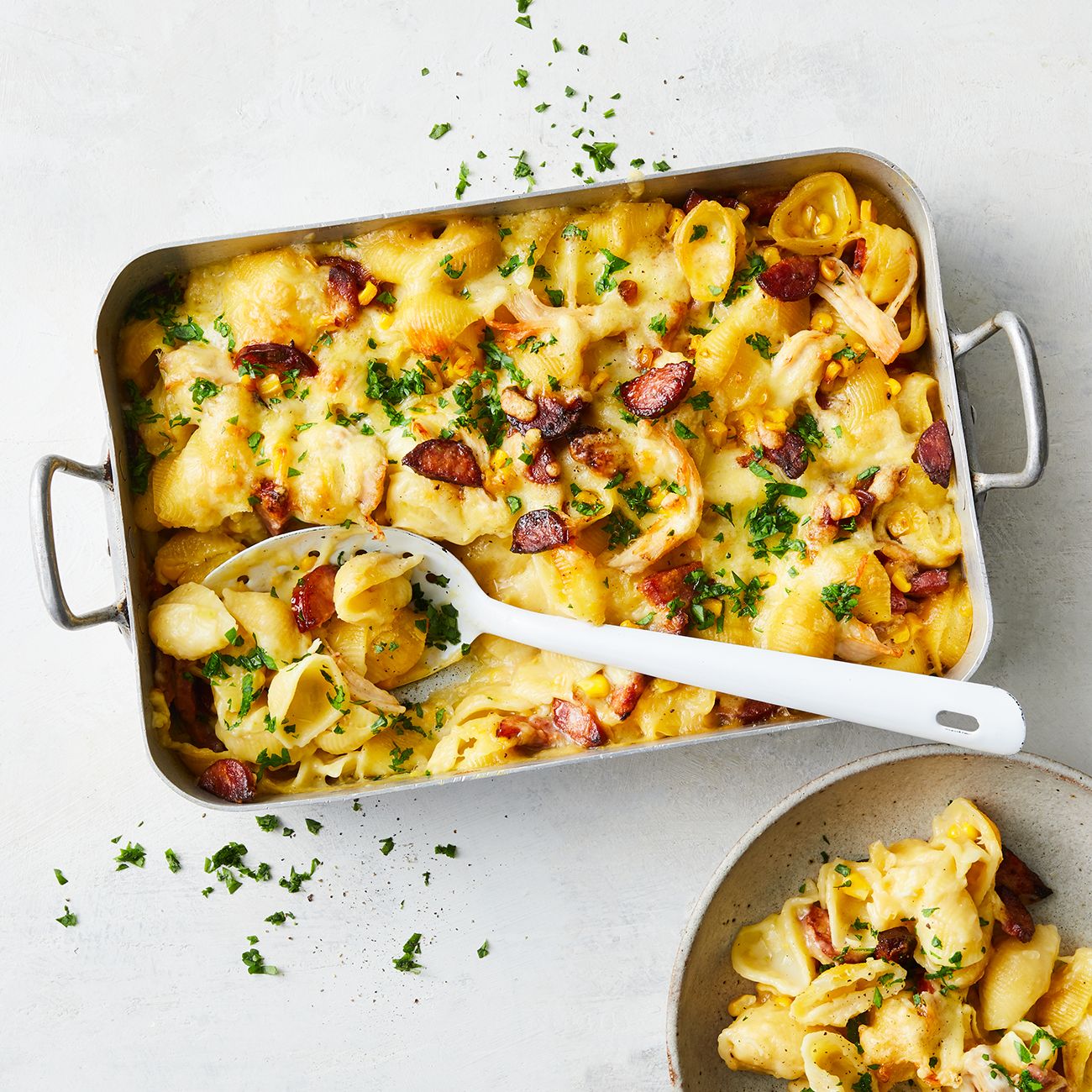 Chicken, Corn & Chorizo Pasta Bake