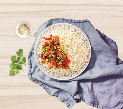 Coconut rice With chilli soy chicken stir fry