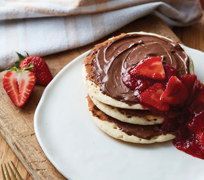 Italian Ricotta Pancakes with Nutella and Warm Strawberry Sauce