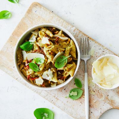 Penne With pesto and sundried tomatoes