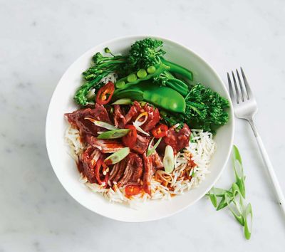BBQ pork, rice & greens bowls