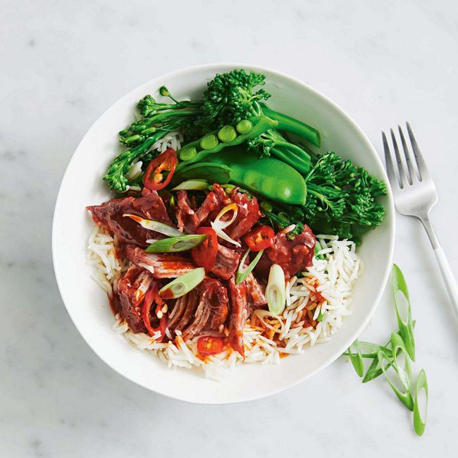 BBQ pork, rice & greens bowls