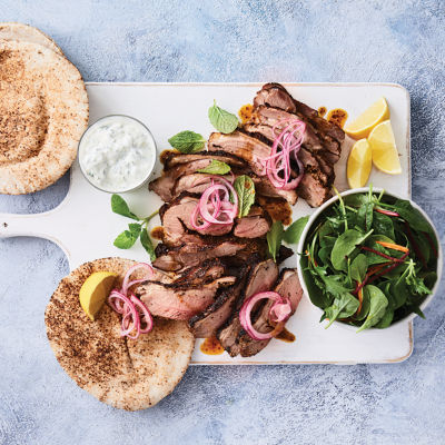 Butterflied lamb shoulder With tahini and yoghurt dressing