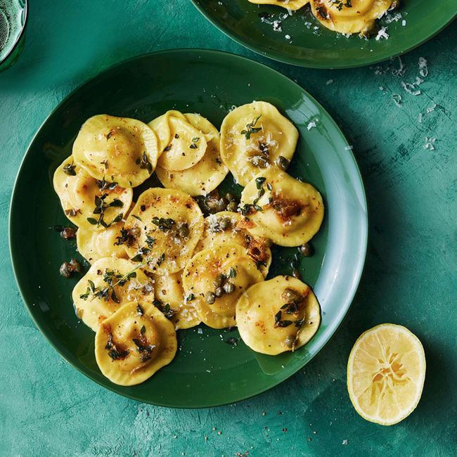 Cheesy Ravioli with Lemon Butter & Capers
