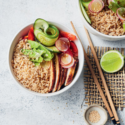 Chicken and ginger poke bowl