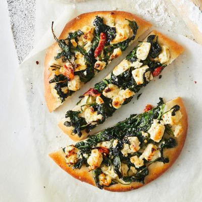Fetta and spinach pizzas