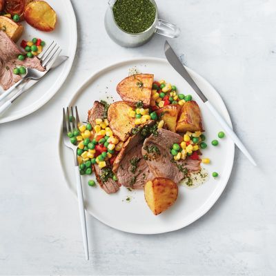 Garlic and rosemary lamb roast With fresh mint sauce