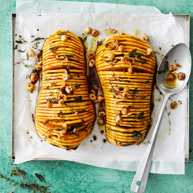 Hasselback Pumpkin with Hazelnuts & Sage 