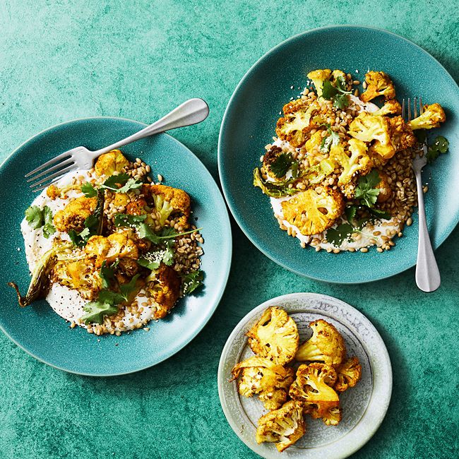 Healthier Roasted Spiced Cauliflower with Freekeh 