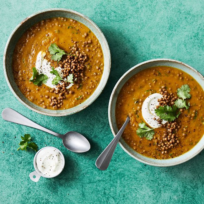 Healthier Spiced Sweet Potato & Lentil Soup 
