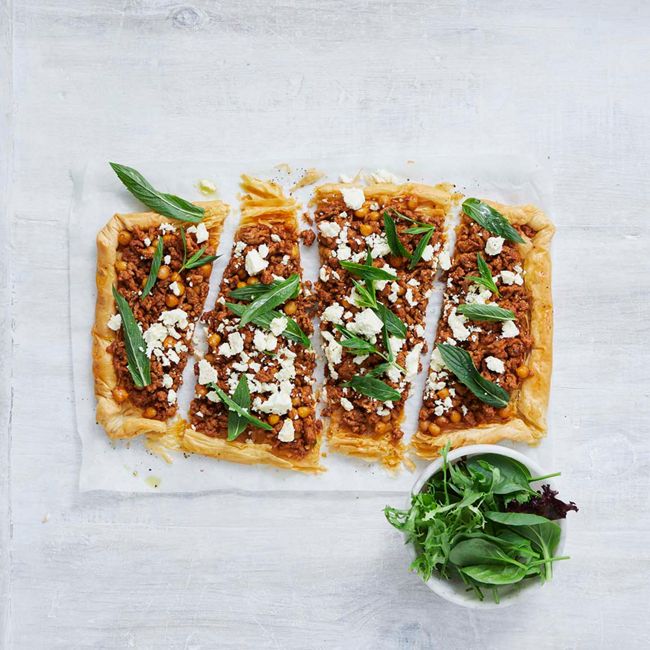 Morrocan lamb tart with mint and feta