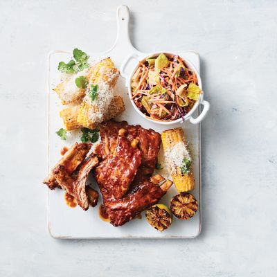 Pork ribs With Mexican corn and salad