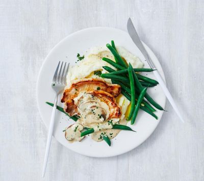 Pork steaks With creamy mushroom and pepper sauce