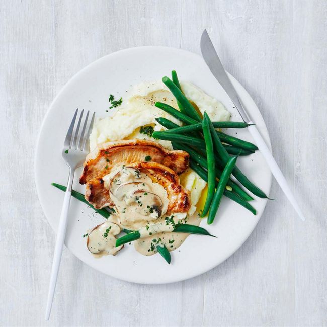 Pork Steaks with Creamy Mushroom & Pepper Sauce
