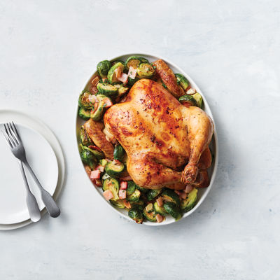 Roast chicken and warm Brussels sprouts salad
