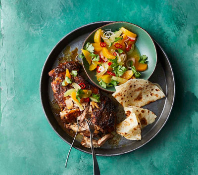 Slow-roasted pork with spicy citrus salsa