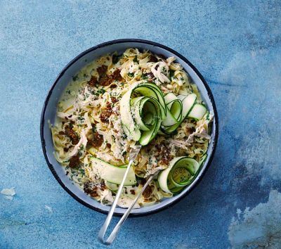 Speedy cheesy chicken and zucchini alfredo