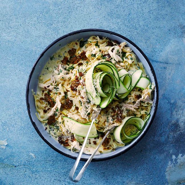 Speedy Cheesy Chicken & Zucchini Alfredo