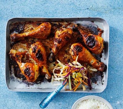 Sriracha chicken drumsticks With Asian slaw