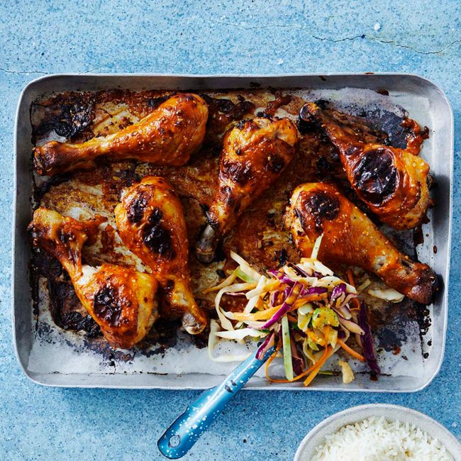 Sriracha Chicken Drumsticks with Asian Slaw