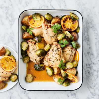 Chicken, Orange and Brussels Sprouts Traybake