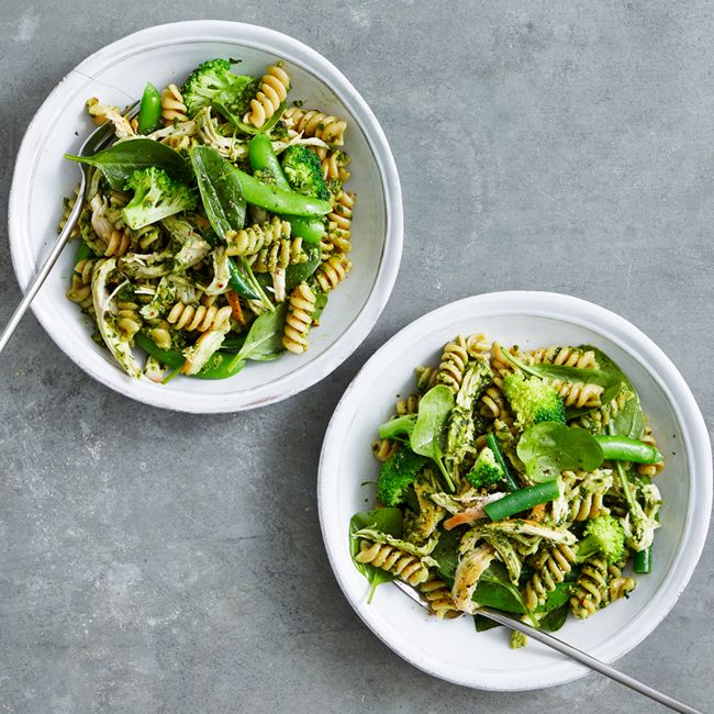 Healthier Chicken & Pesto Pasta Salad 