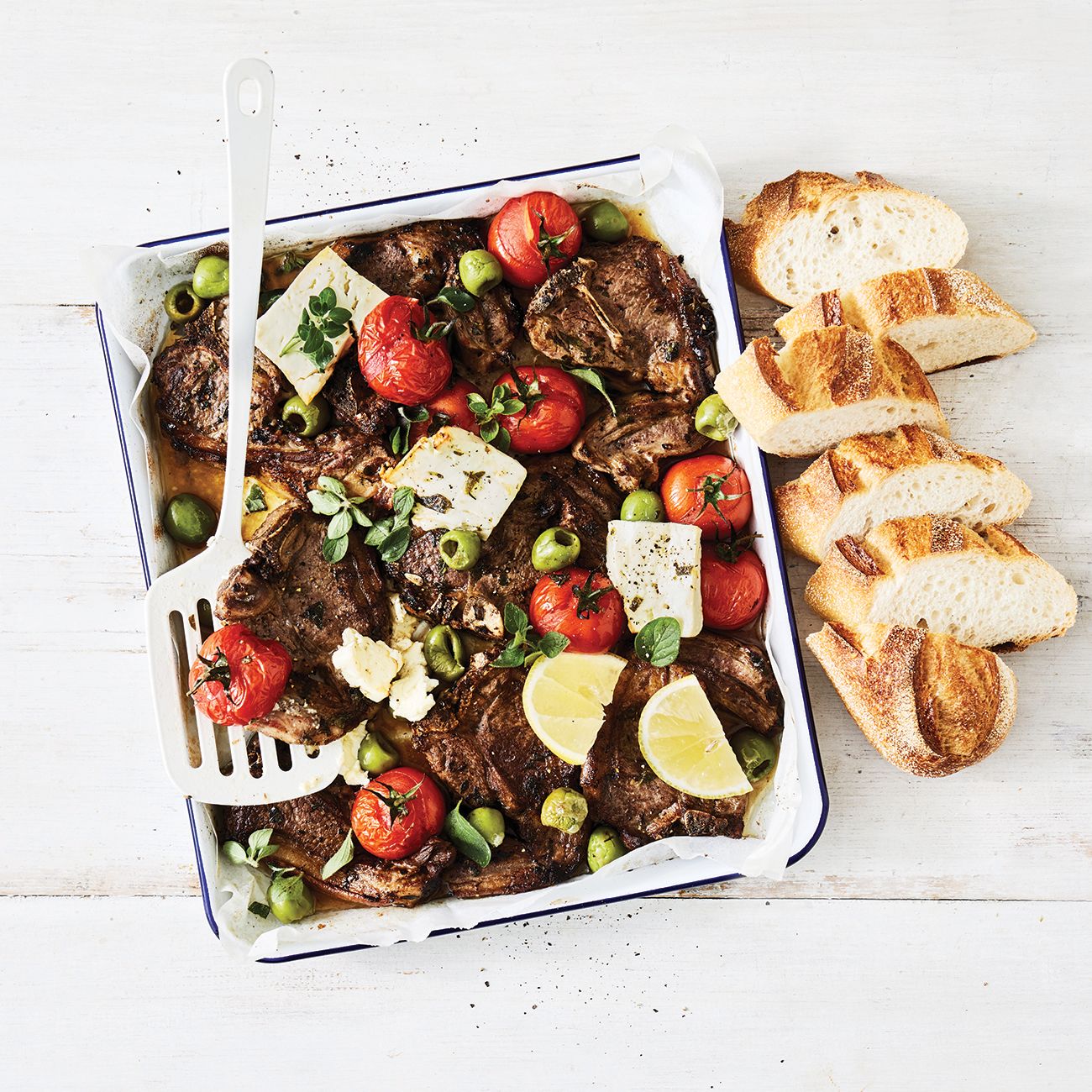 Lamb Chop, Tomato And Feta Traybake