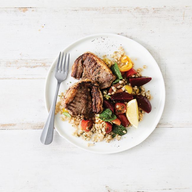 Minted Lamb Midloin Chops with Tomato and Barley Salad