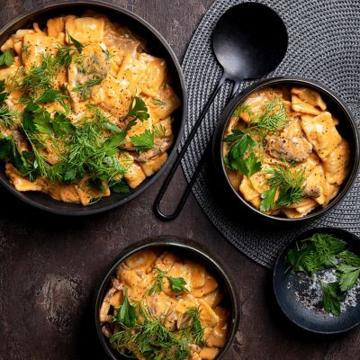 Mushroom Ravioli Beef Stroganoff