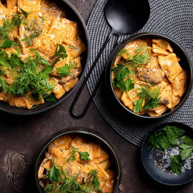 Mushroom Ravioli Beef Stroganoff