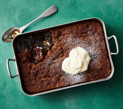 Self-saucing sticky date pudding traybake