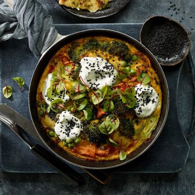 Vegetable Frittata with Black Sesame & Herb Yoghurt