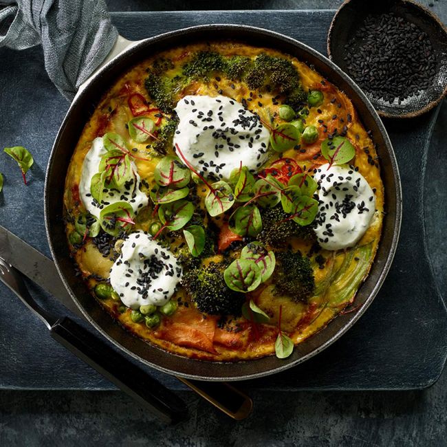 Vegetable Frittata with Black Sesame & Herb Yoghurt