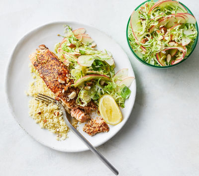 Dukkah-Crusted Salmon With Brussels Sprouts Salad