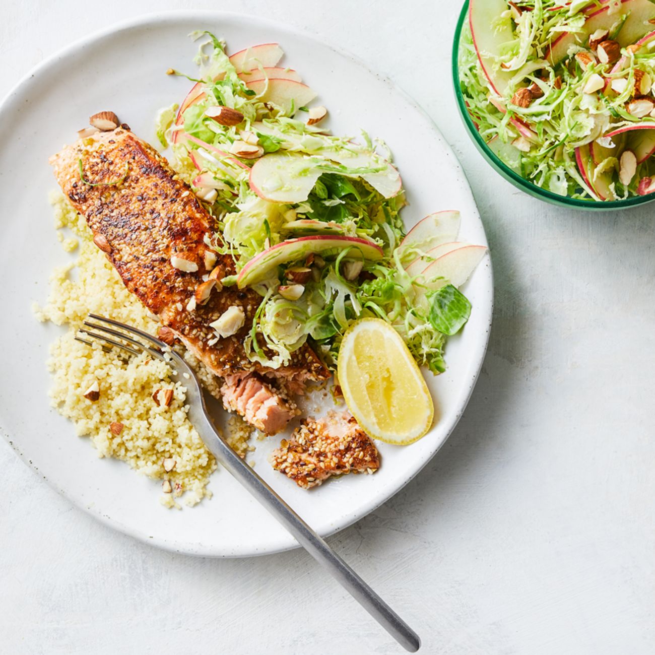 Dukkah-Crusted Salmon with Brussels Sprouts Salad