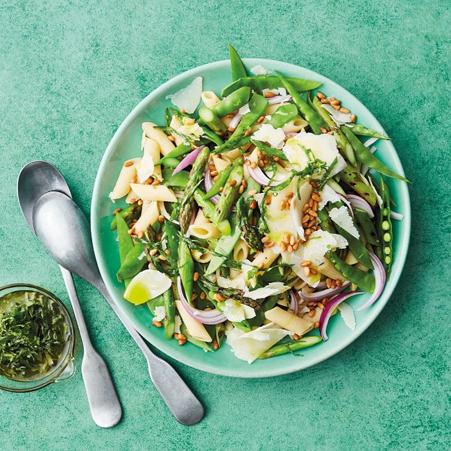 Healthier Charred Asparagus & Pasta Salad
