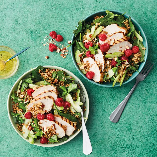 Healthier Grilled Chicken, Raspberry & Grain Salad