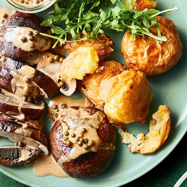 Mushroom Steaks with Peppercorn Sauce