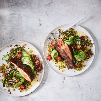 Chia crusted Salmon with tabouli