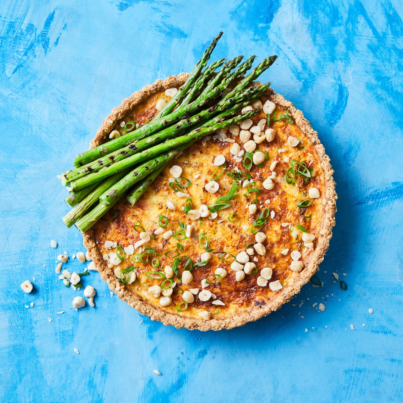 gluten free asparagus quiche with hazelnut crust