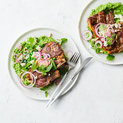 Lamb Chops With Minted Mushy Peas & Pickled Onion