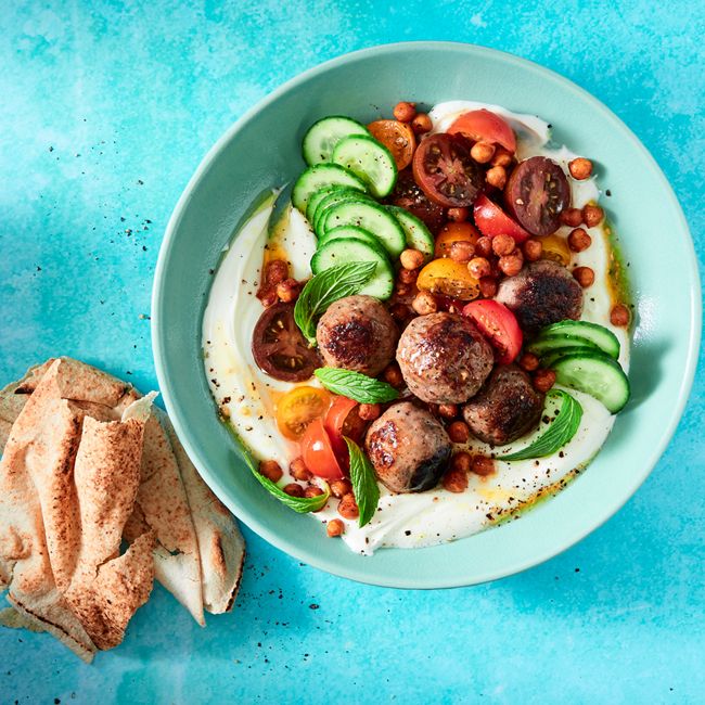Lamb Kofta & Yogurt Bowls With Tomato Salad