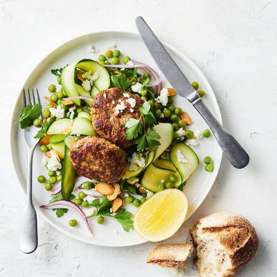 Lamb Rissoles With Pea & Zucchini Salad