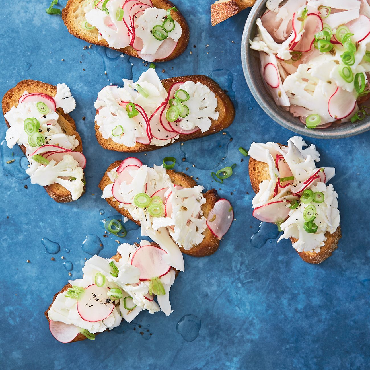 Pickled Cauliflower and Radish Crostini