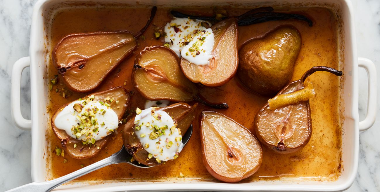 Roasted Pears With Vanilla & Maple Syrup