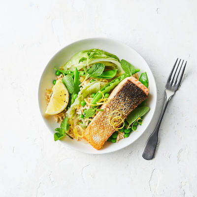 Salmon With Braised Lettuce & Peas