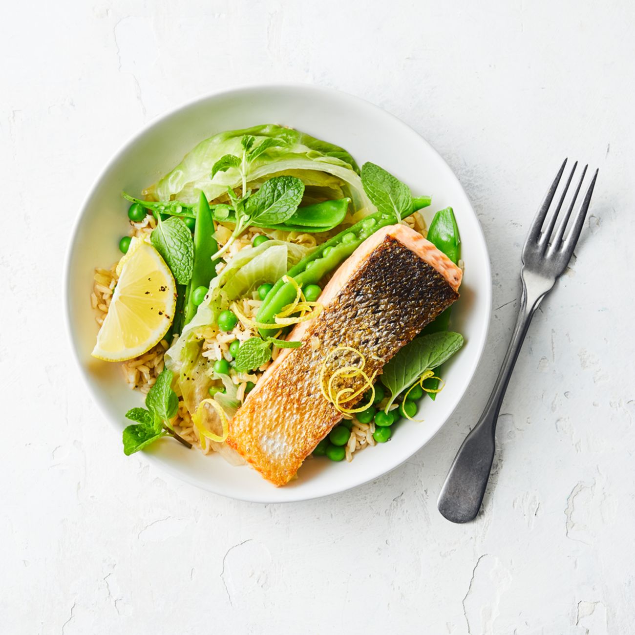 Salmon With Braised Lettuce & Peas