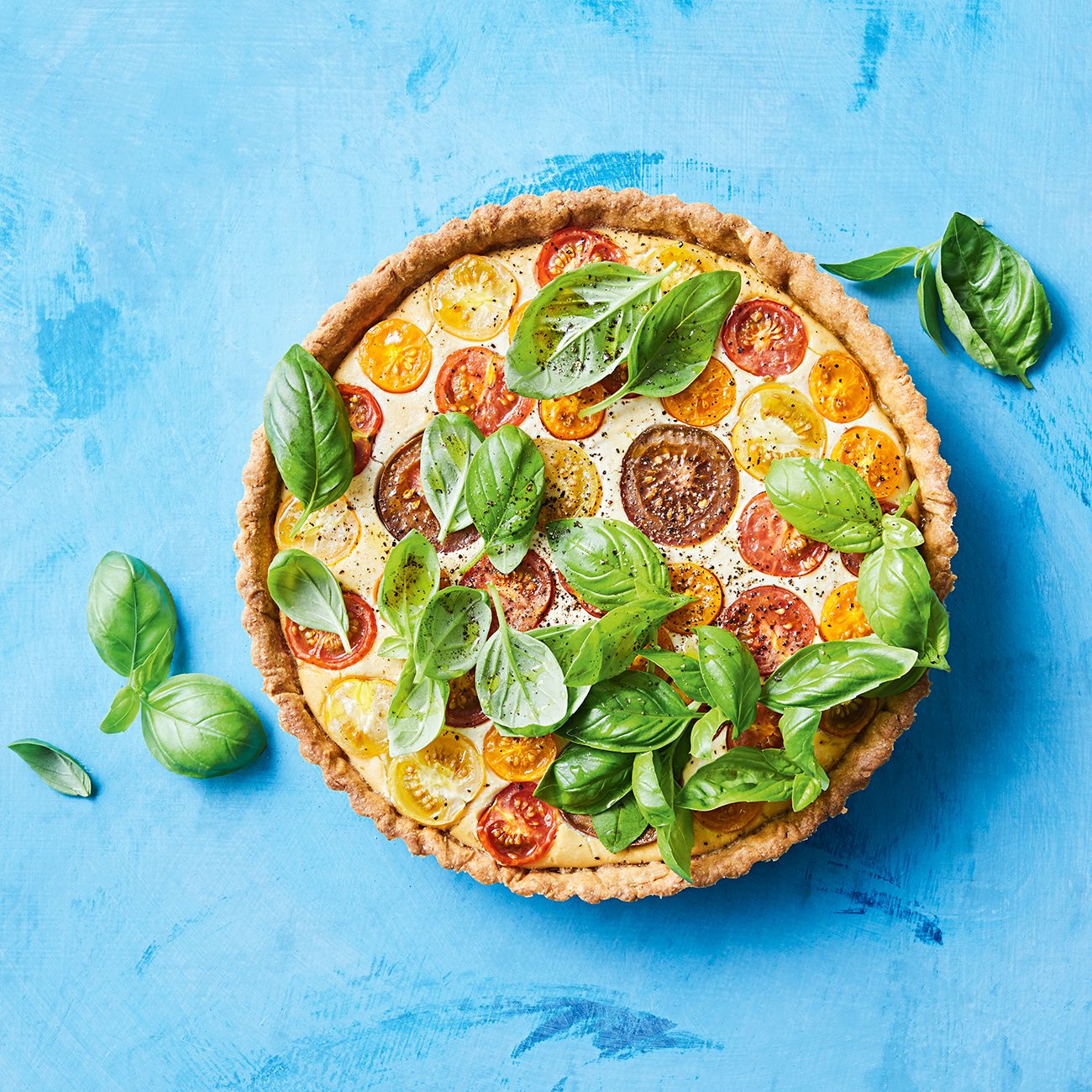 vegan mixed tomato and basil quiche